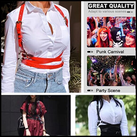 Punk Style Faux Leather Waist Harness Belt Adjustable Cincher Y2K Chic main image 6